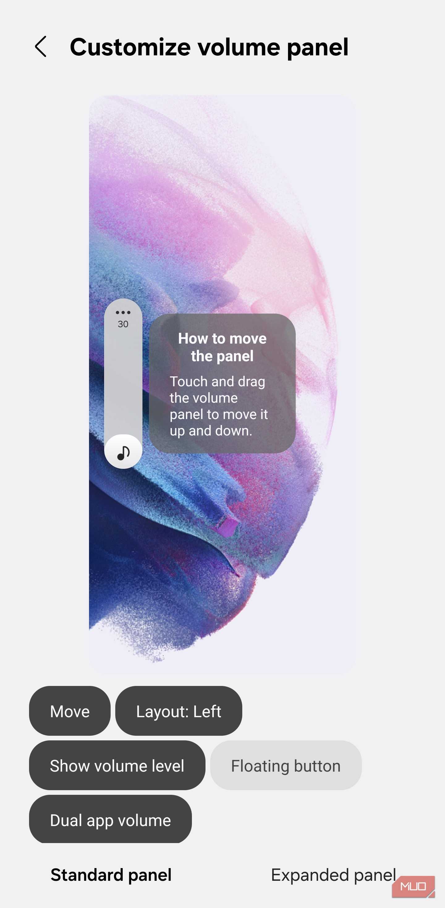 Volume panel positioned on the left side of screen