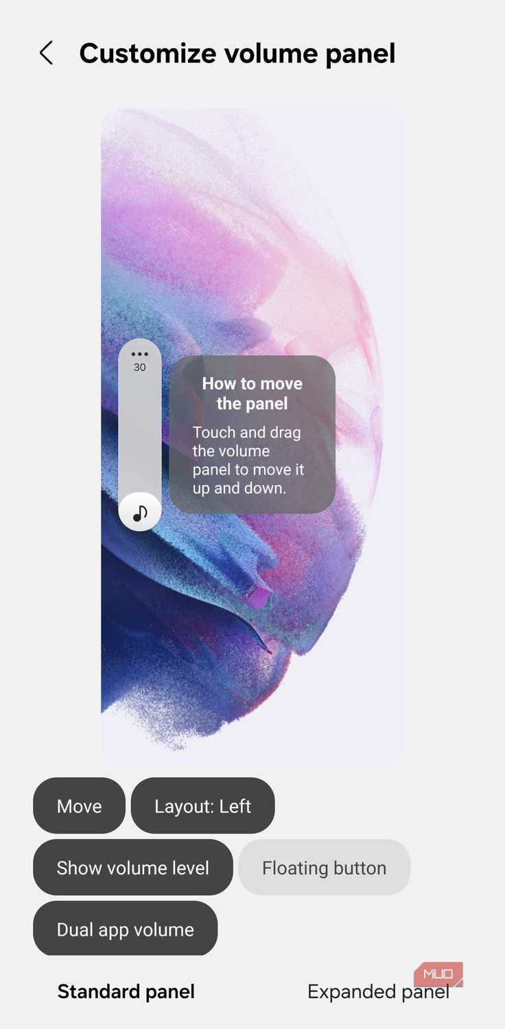 Volume panel positioned on the left side of screen