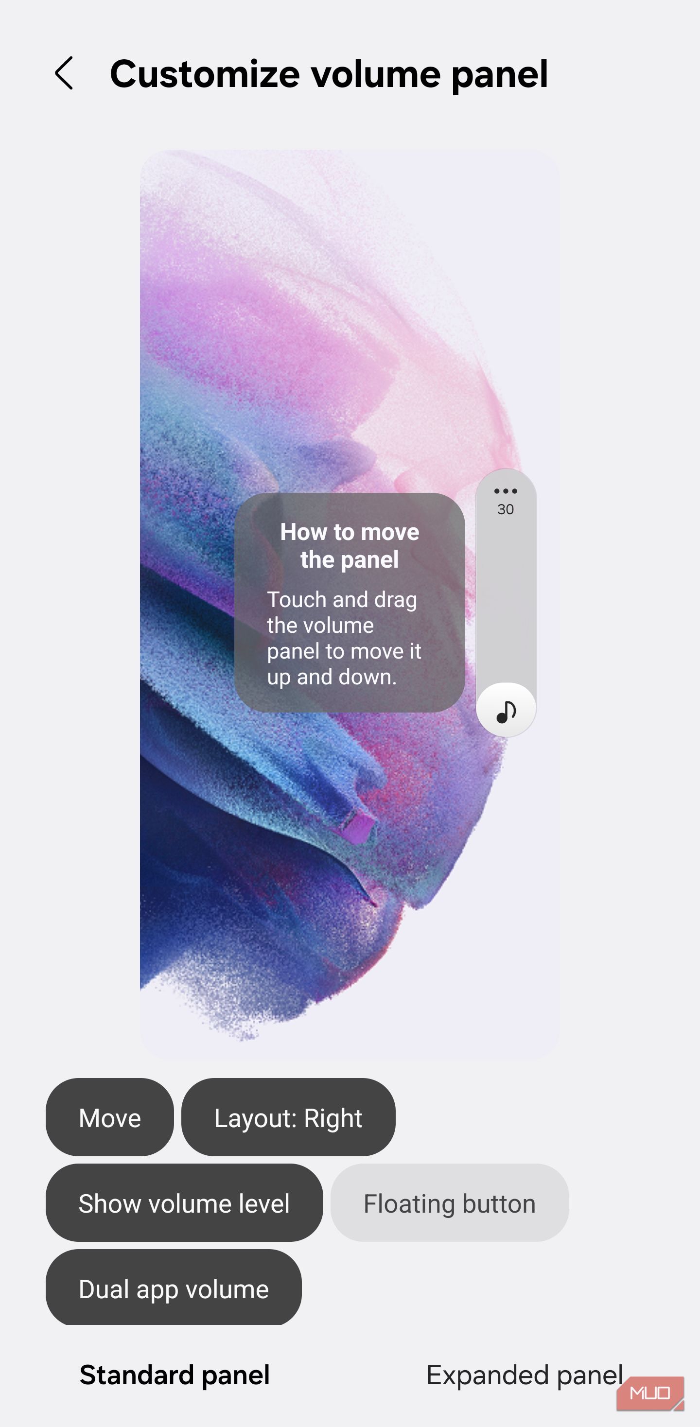 Volume panel positioned on the right side of screen