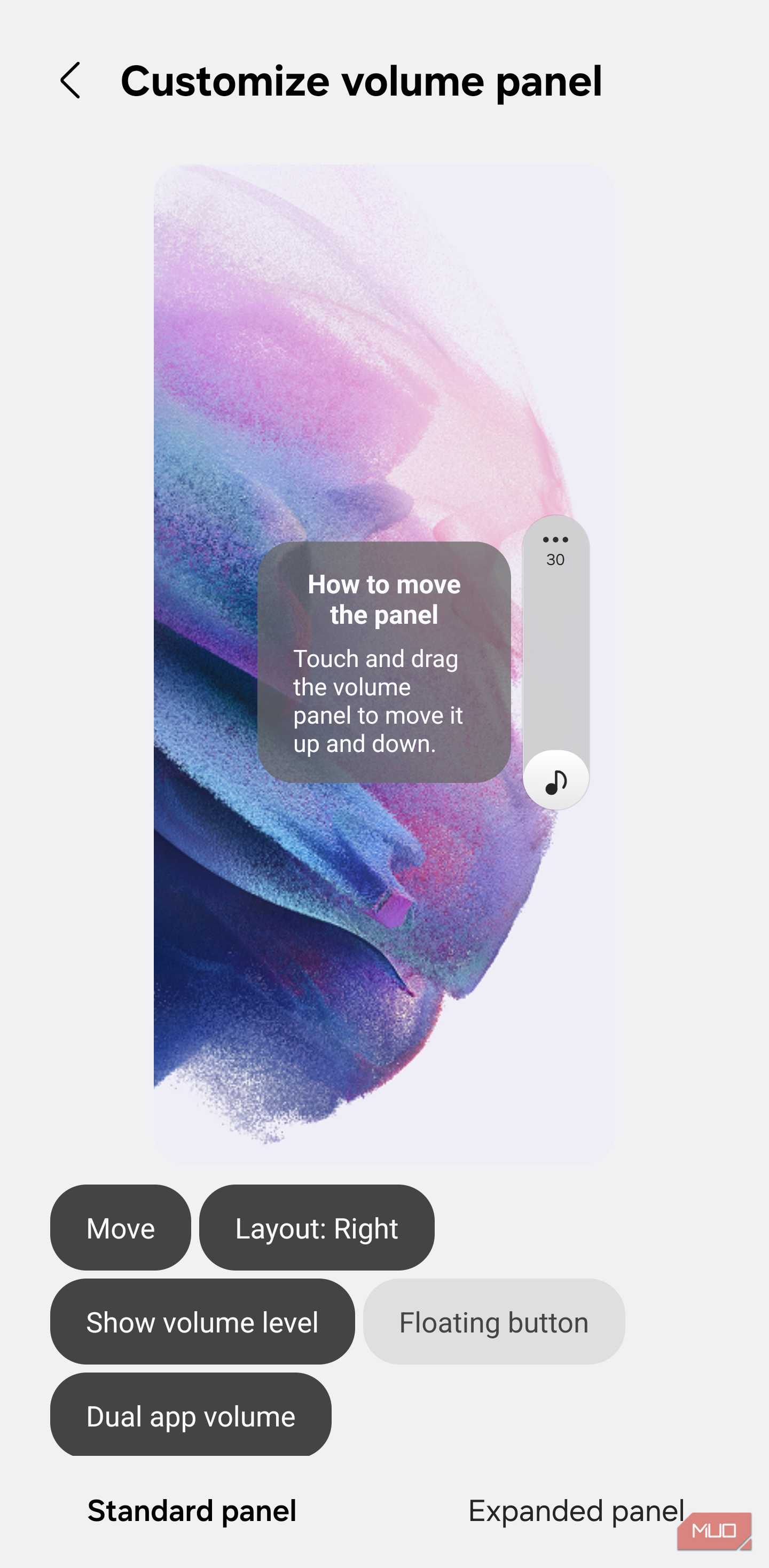 Volume panel positioned on the right side of screen