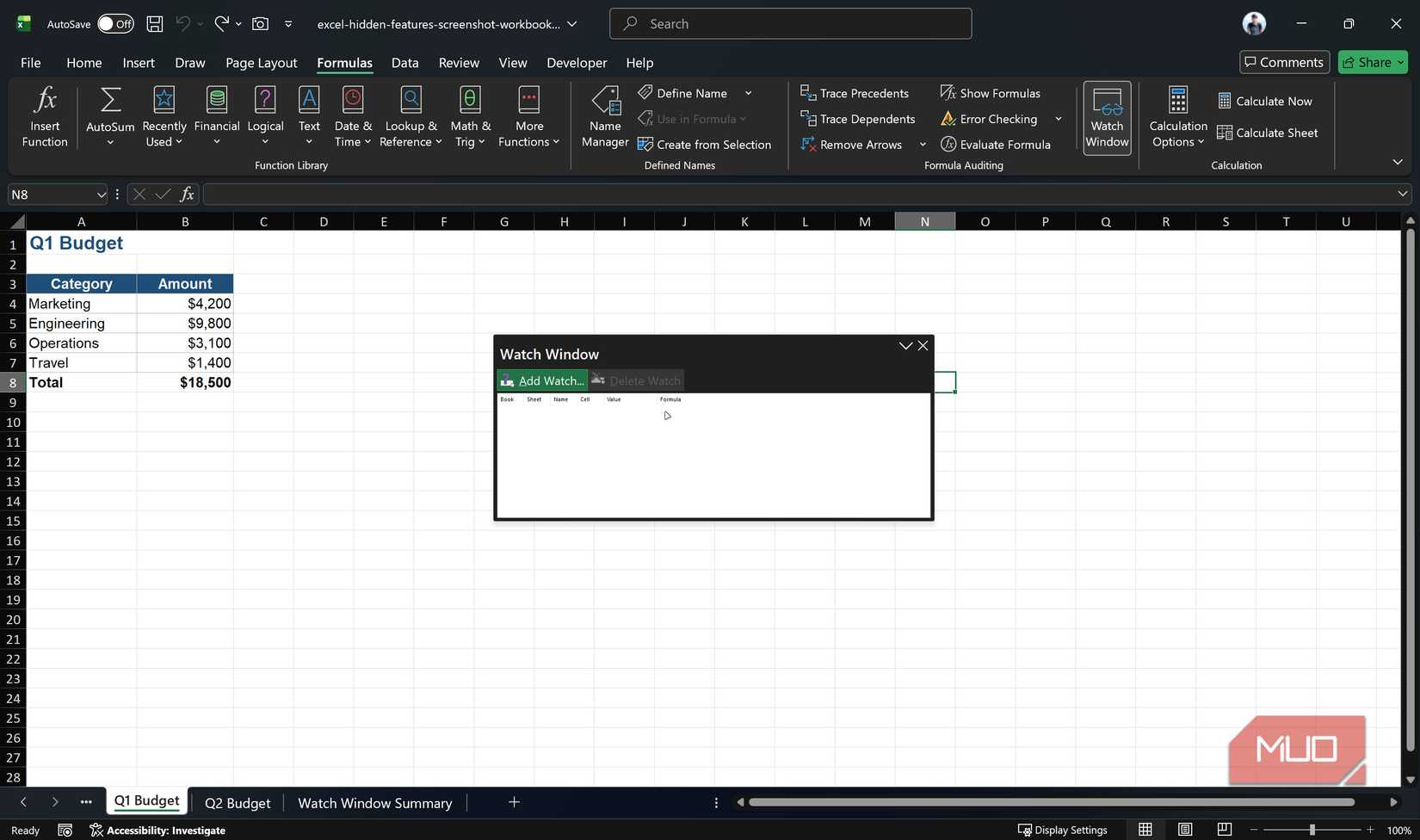 Watch window in Excel.