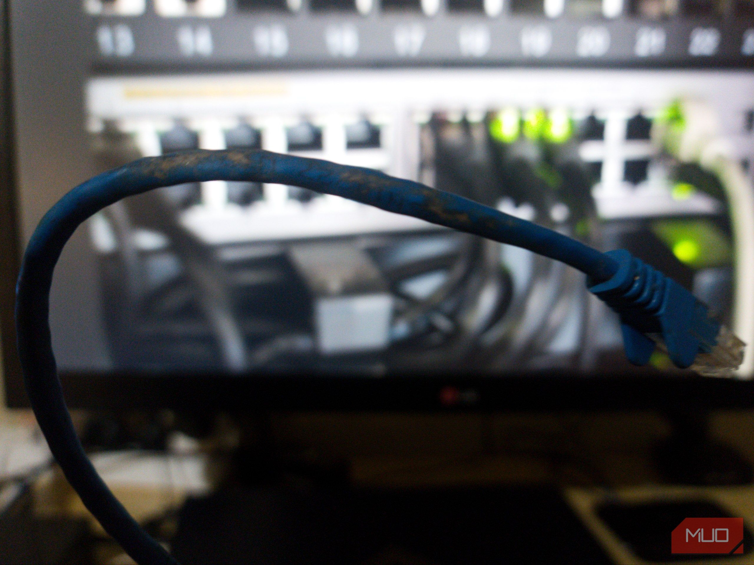 Water-damaged ethernet cable for testing