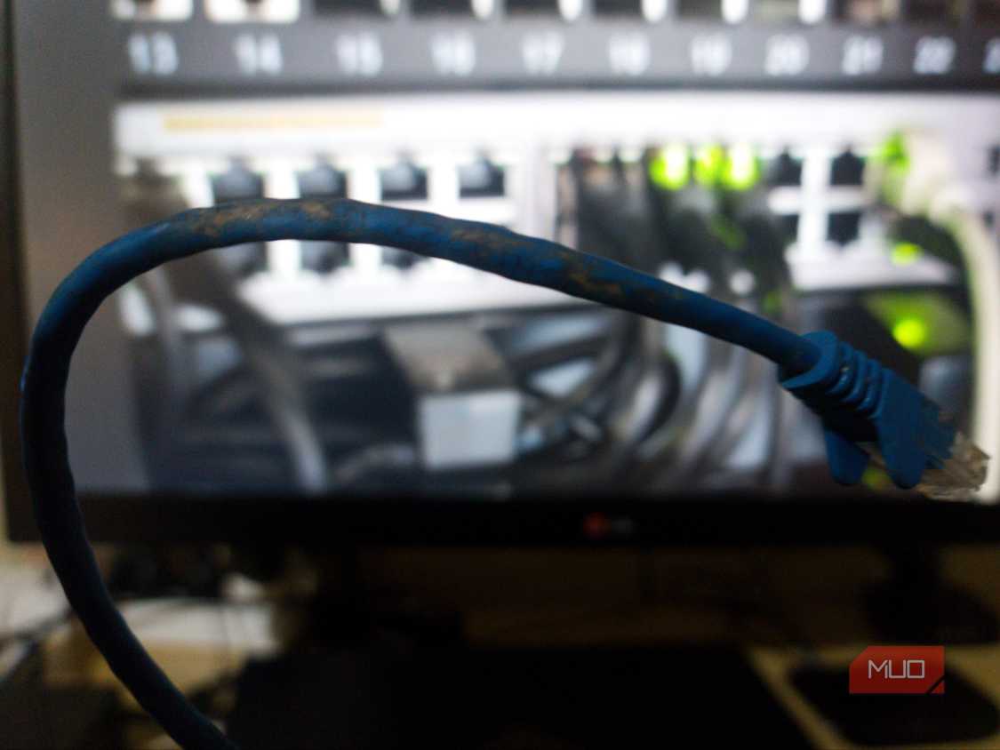 Water-damaged ethernet cable for testing