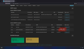 OpenWRT overview page with current DHCP leases