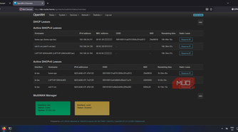 OpenWRT overview page with current DHCP leases