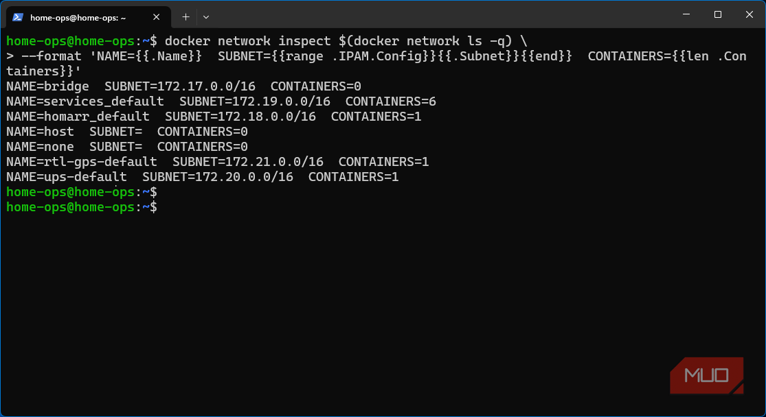 listing Docker container network subnets