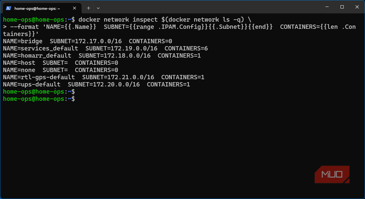 listing Docker container network subnets