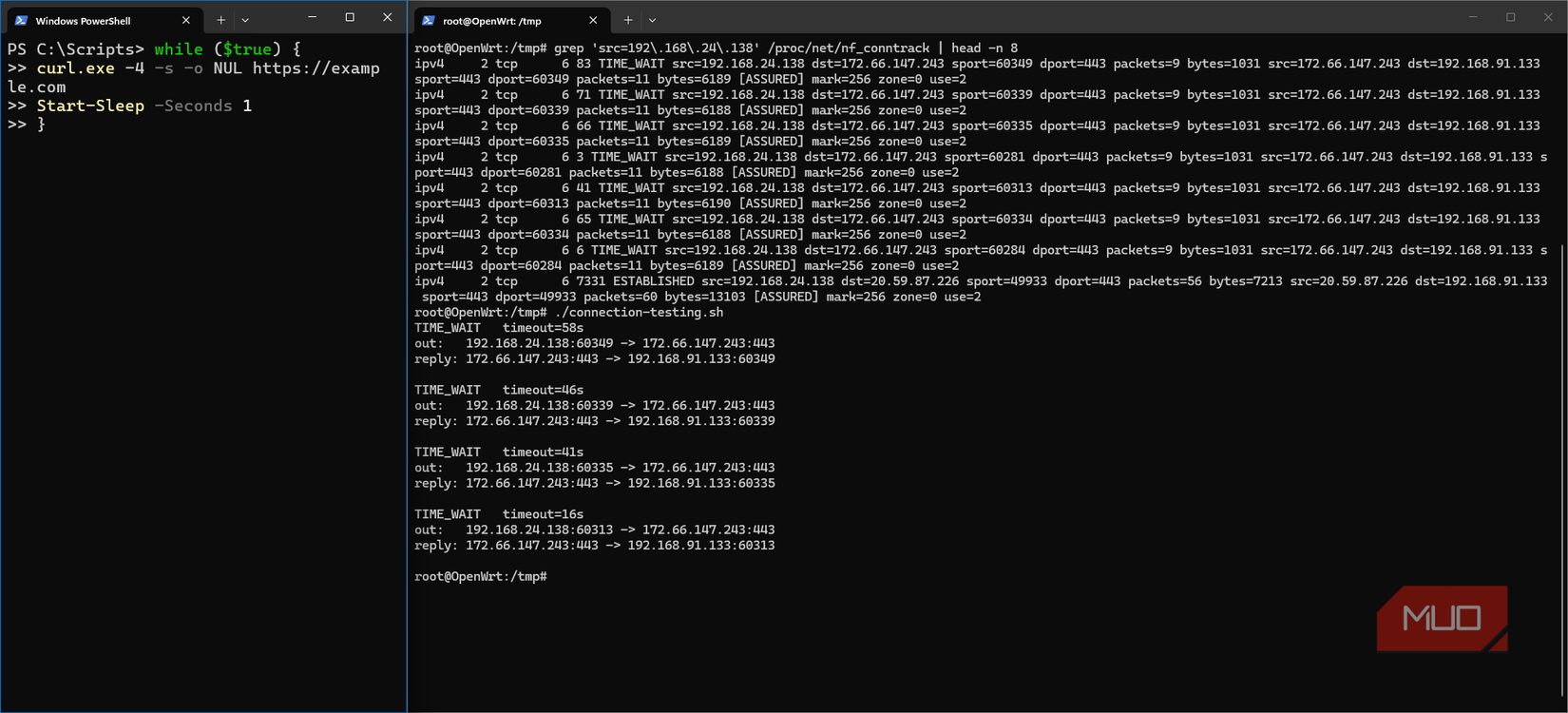 Windows generating traffic across OpenWRT router and NAT with connection tracking