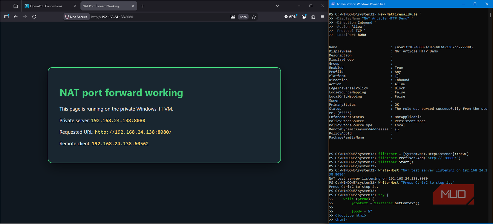 Running a web server on Windows 11 VM and accessing it locally