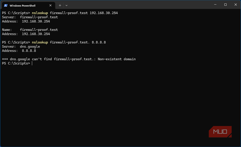 Windows 11 VM testing DNS from IoT subnet before DNS interception rule