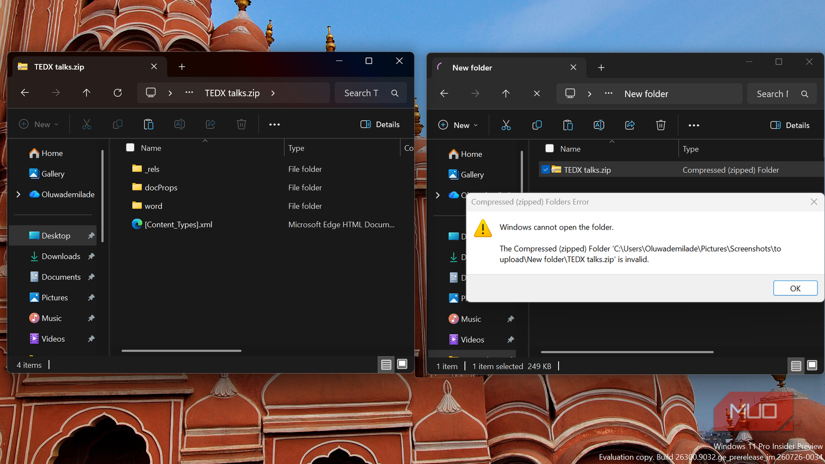 Windows cannot open invalid compressed folder error