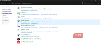 Windows Control Panel Hardware and Sound settings