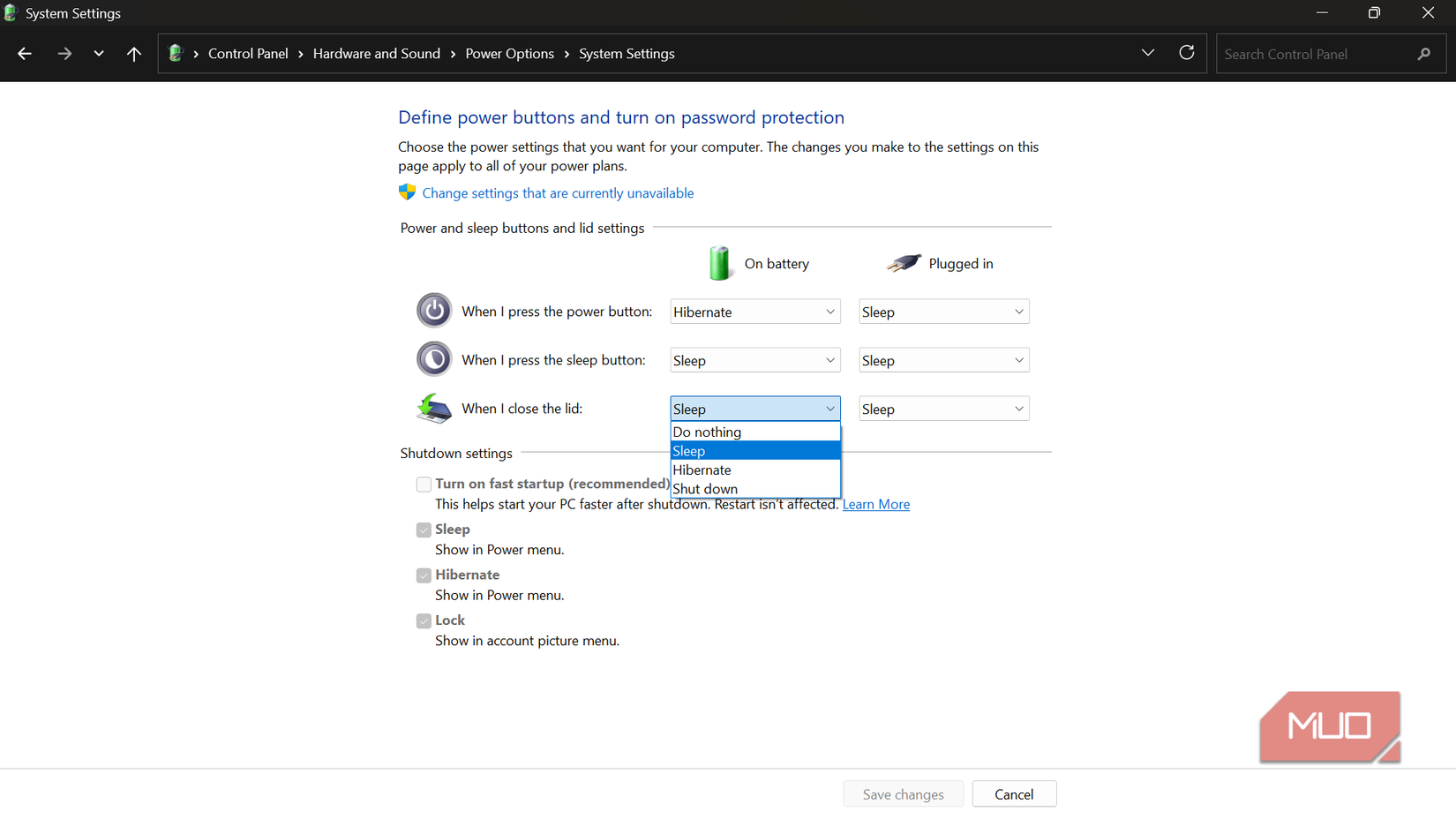 Windows control panel power and sleep settings