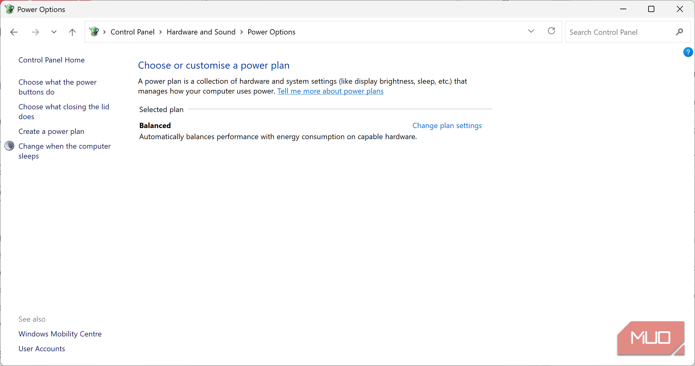 windows control panel power schemes showing only balanced-1