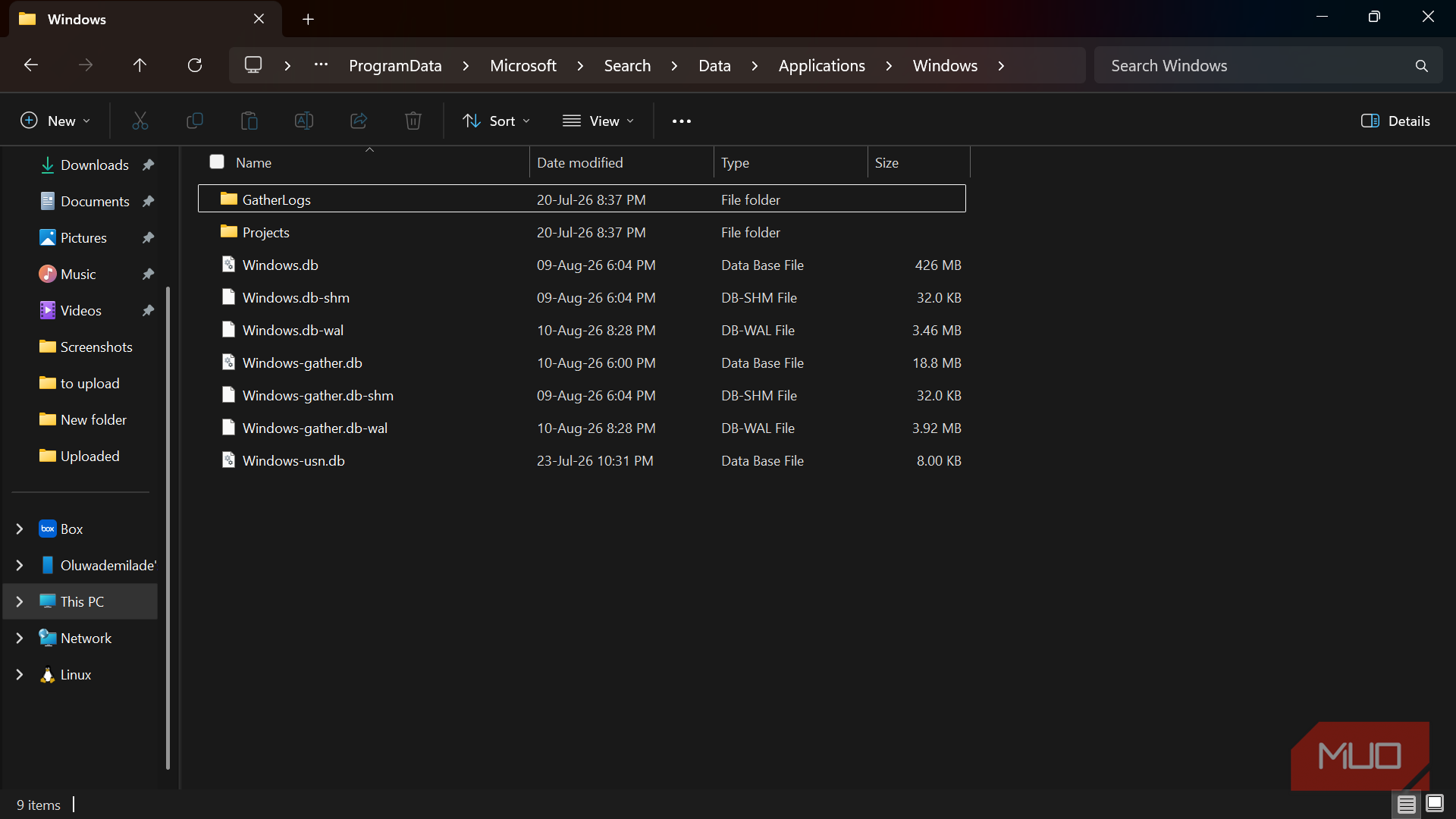 Windows file explorer showing system folders