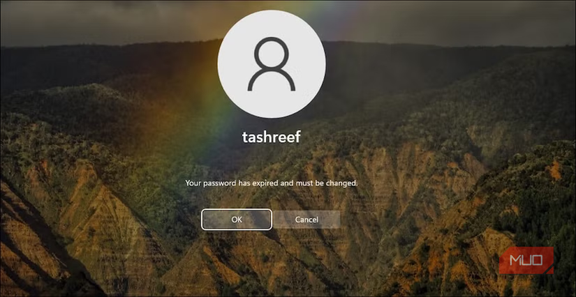 Windows login screen with password expired warning