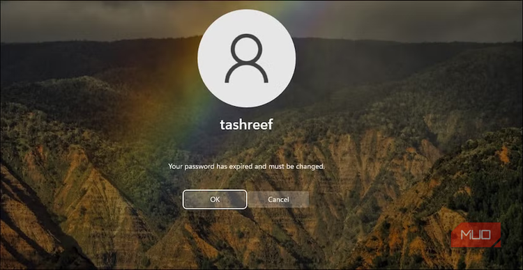 Windows login screen with password expired warning