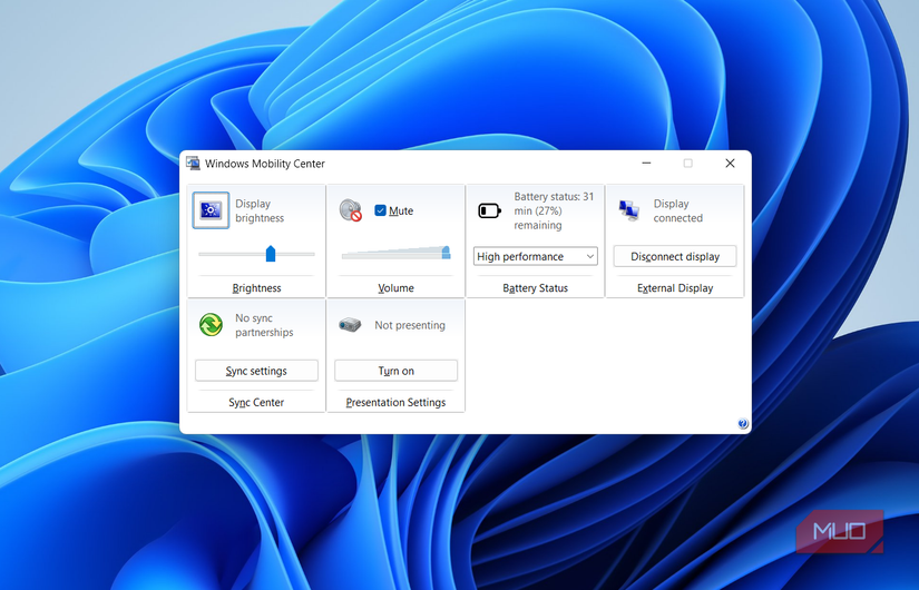 Windows Mobility Center on desktop