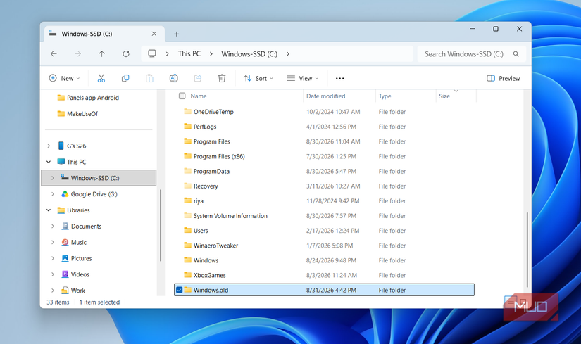 Windows.old folder in File Explorer