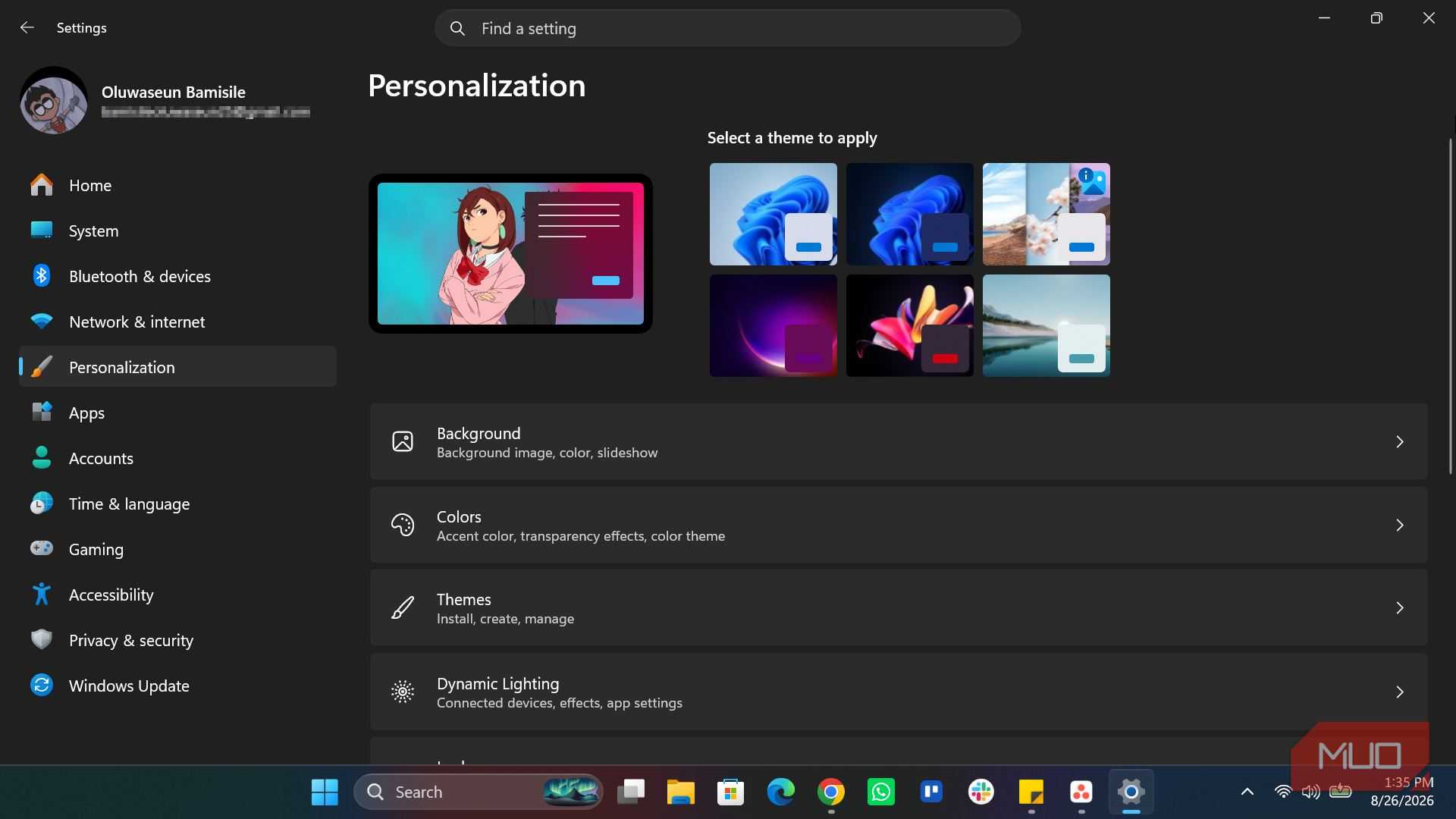 Windows Personalization setting