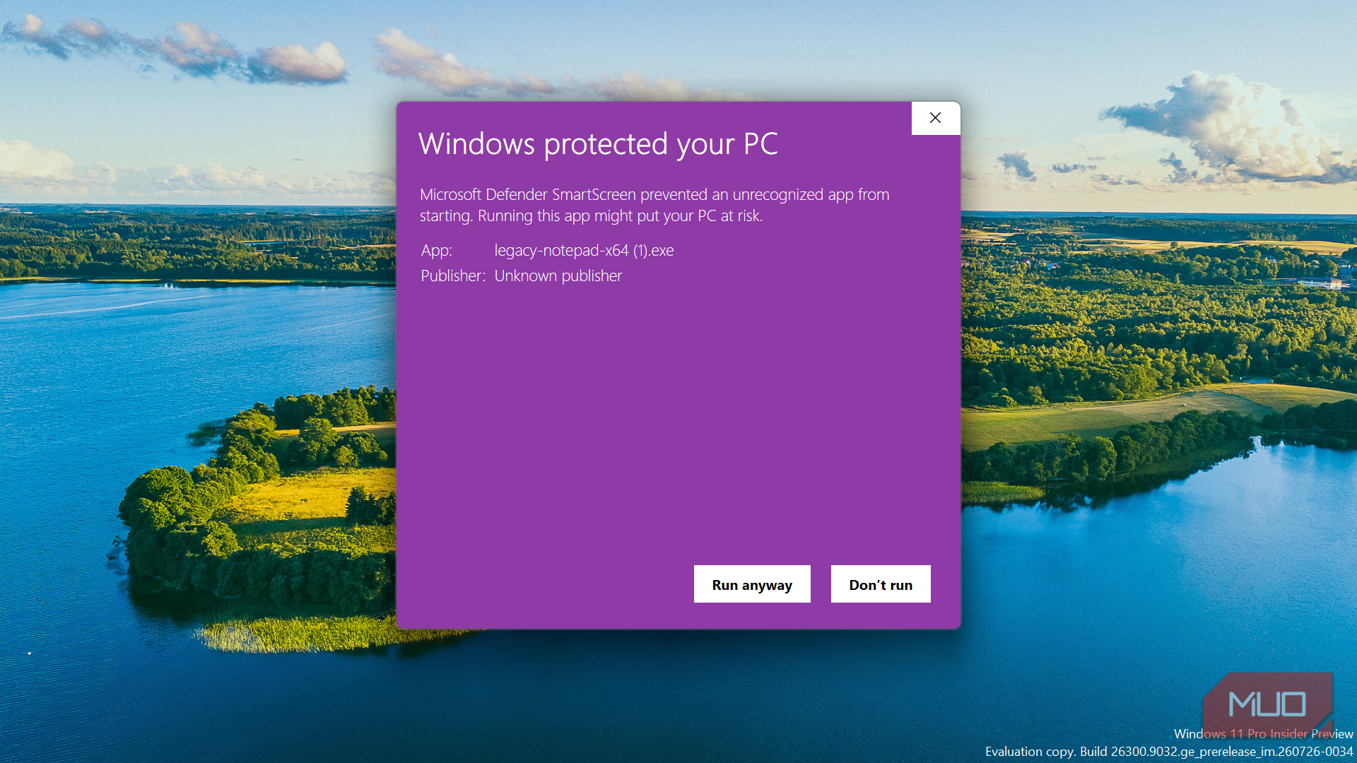 Windows protected your PC SmartScreen warning prompt