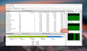 Windows Resource Monitor showing memory usage