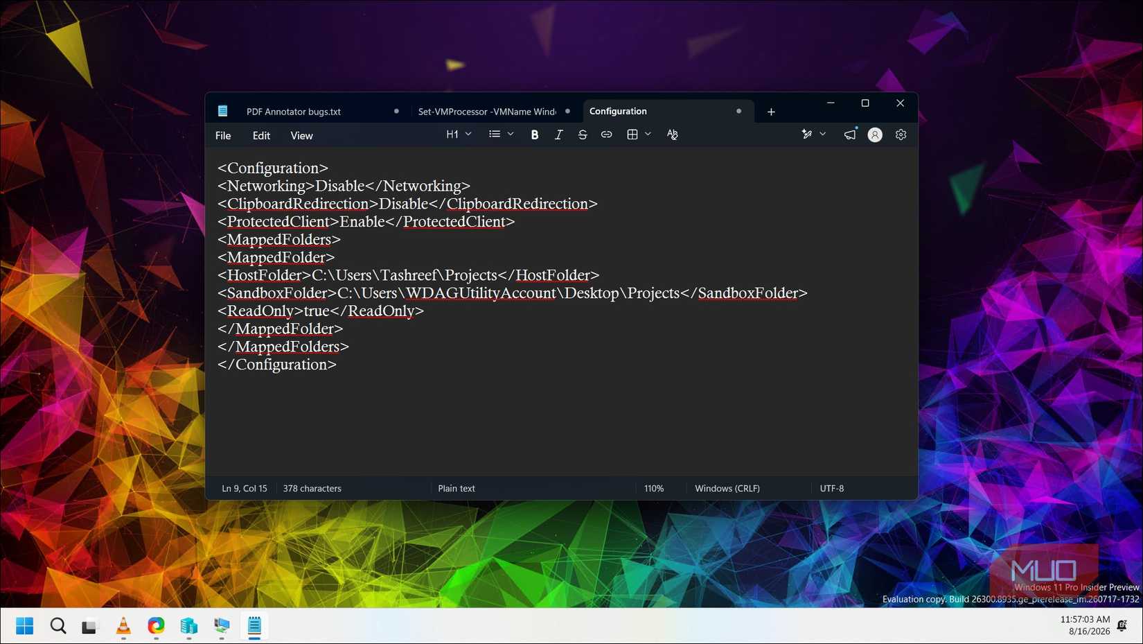 windows sandbox configuration xml file with networking disabled and mapped folders
