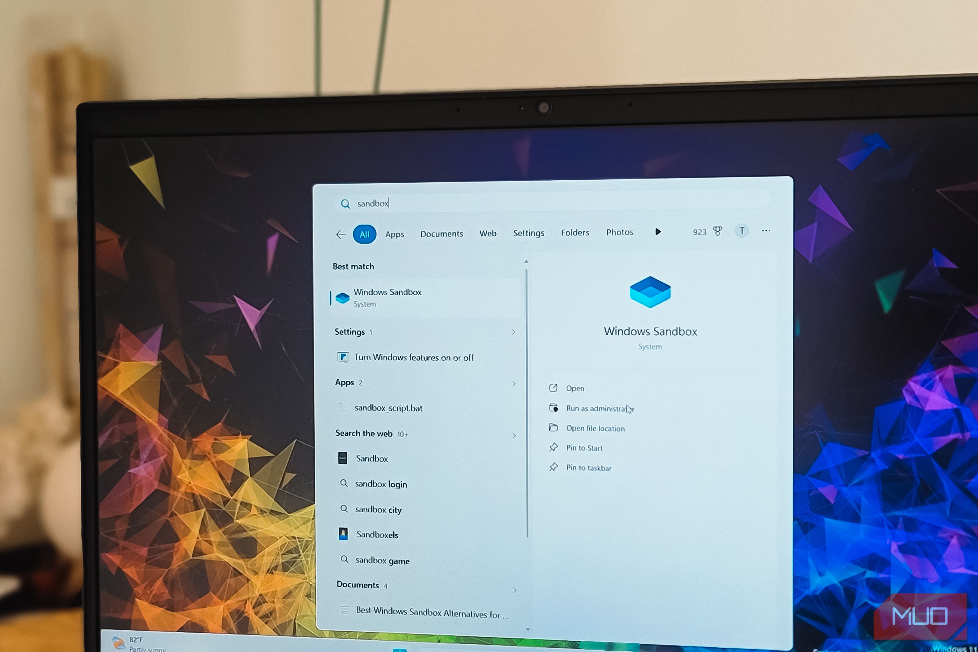 натиҷаҳои ҷустуҷӯи қуттии регҳои Windows дар барномаи танзимоти система