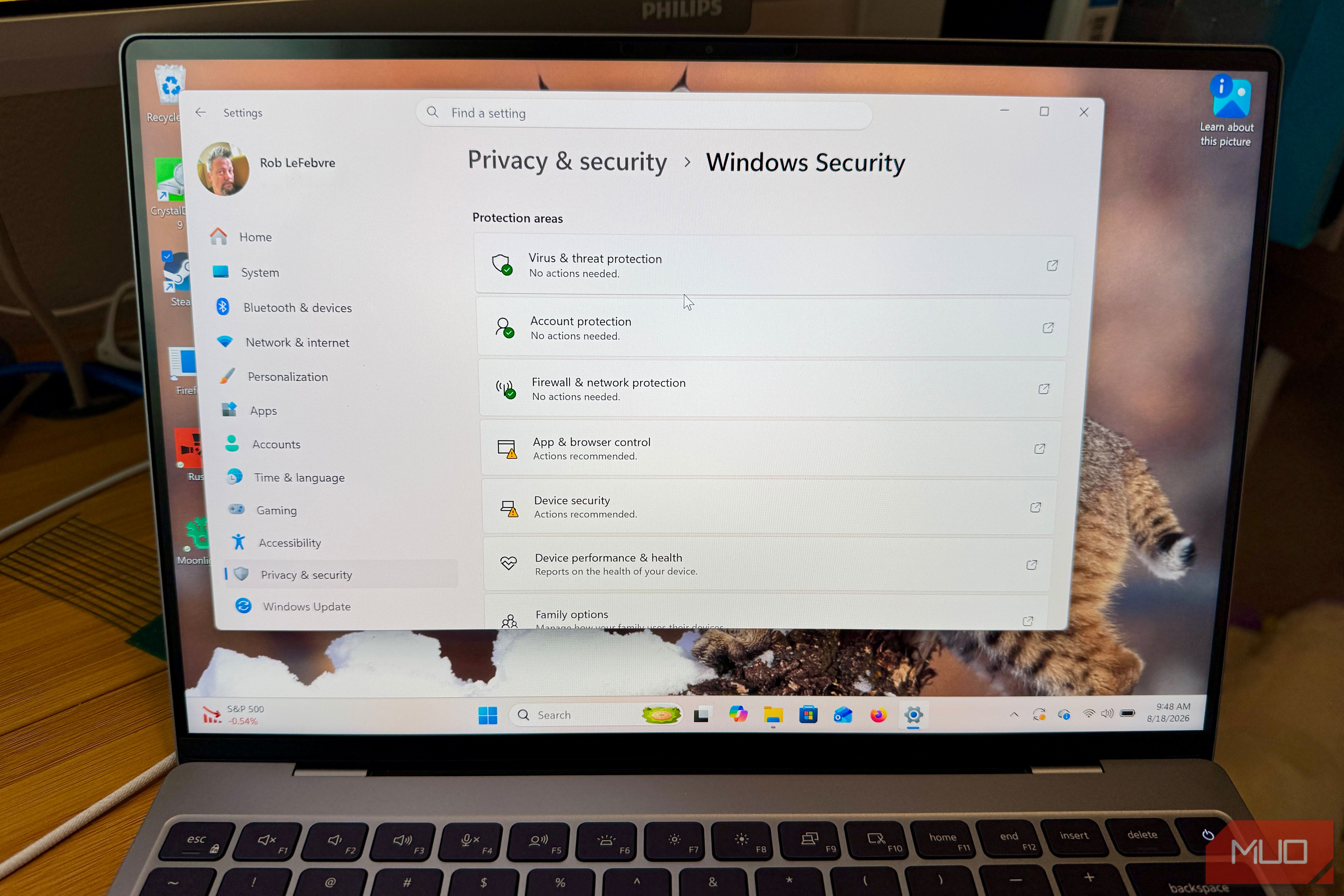 windows security panel in settings