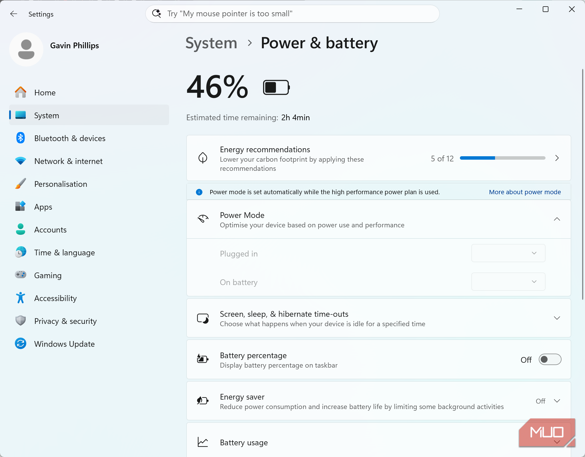 windows settings power plans options greyed out