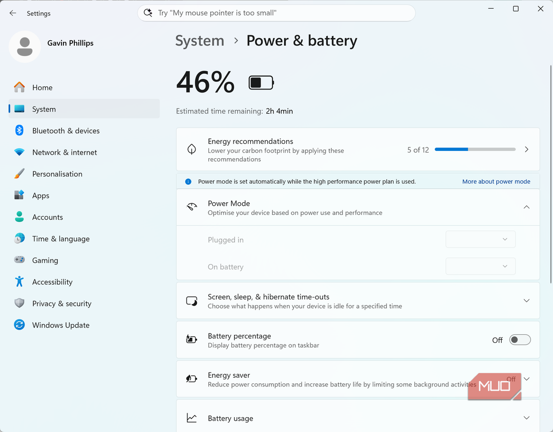 windows settings power plans options greyed out