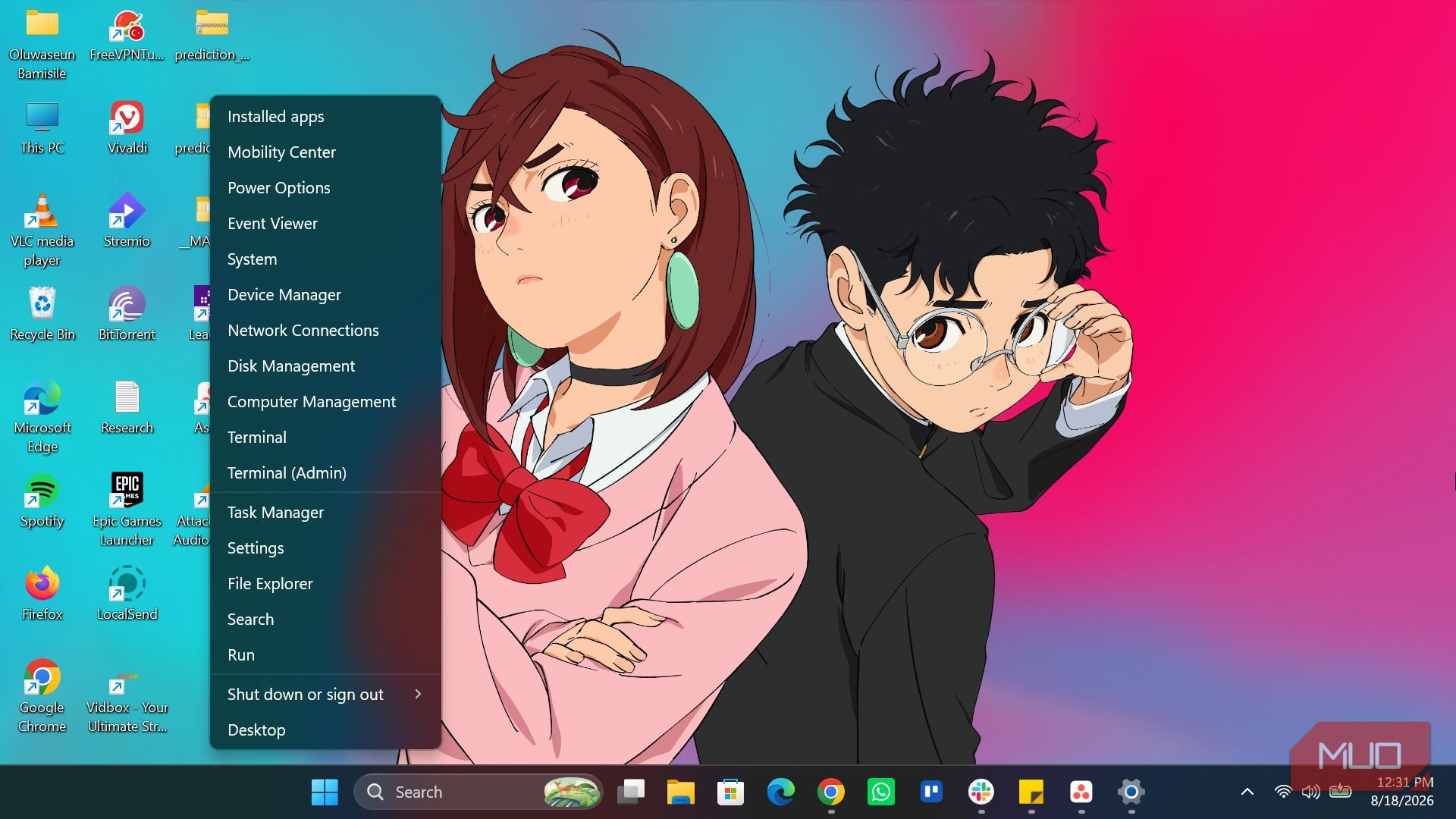 Windows Start button context menu