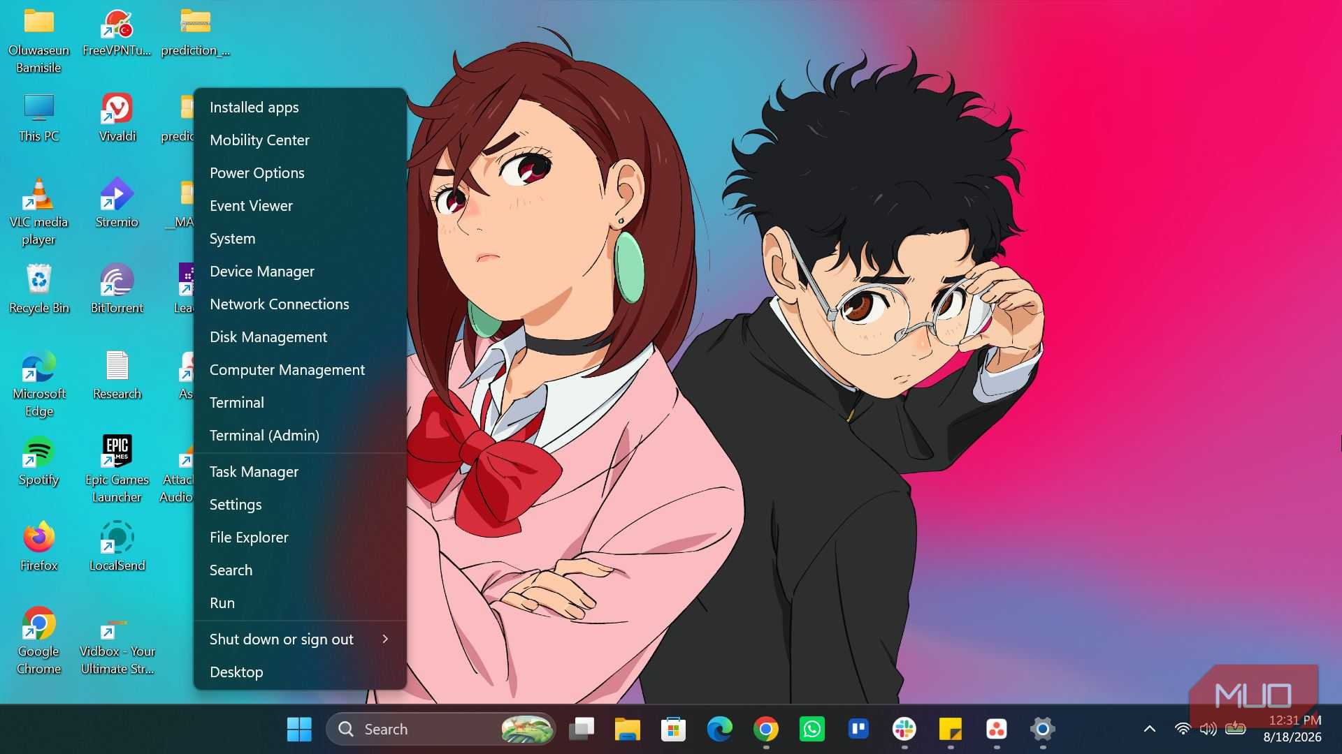 Windows Start button context menu