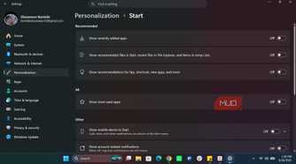 Windows Start settings