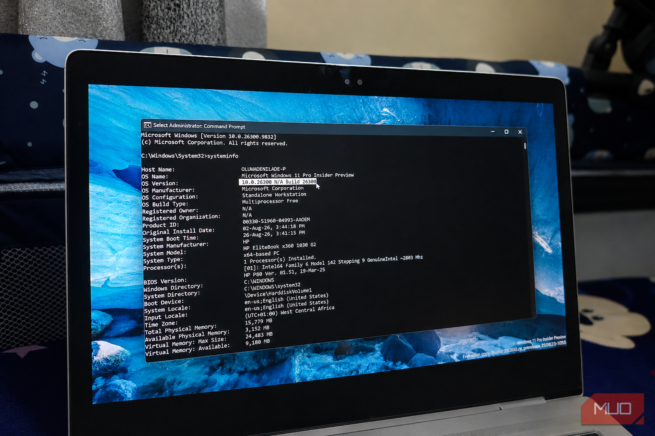 Windows system information displayed in command prompt.