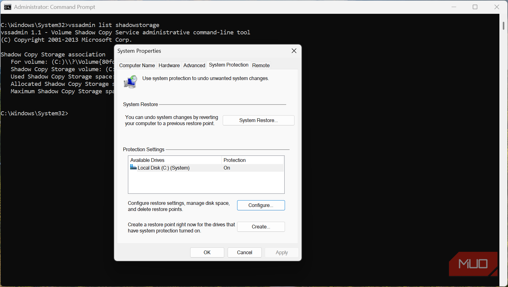 Windows Sytem Restore Settings