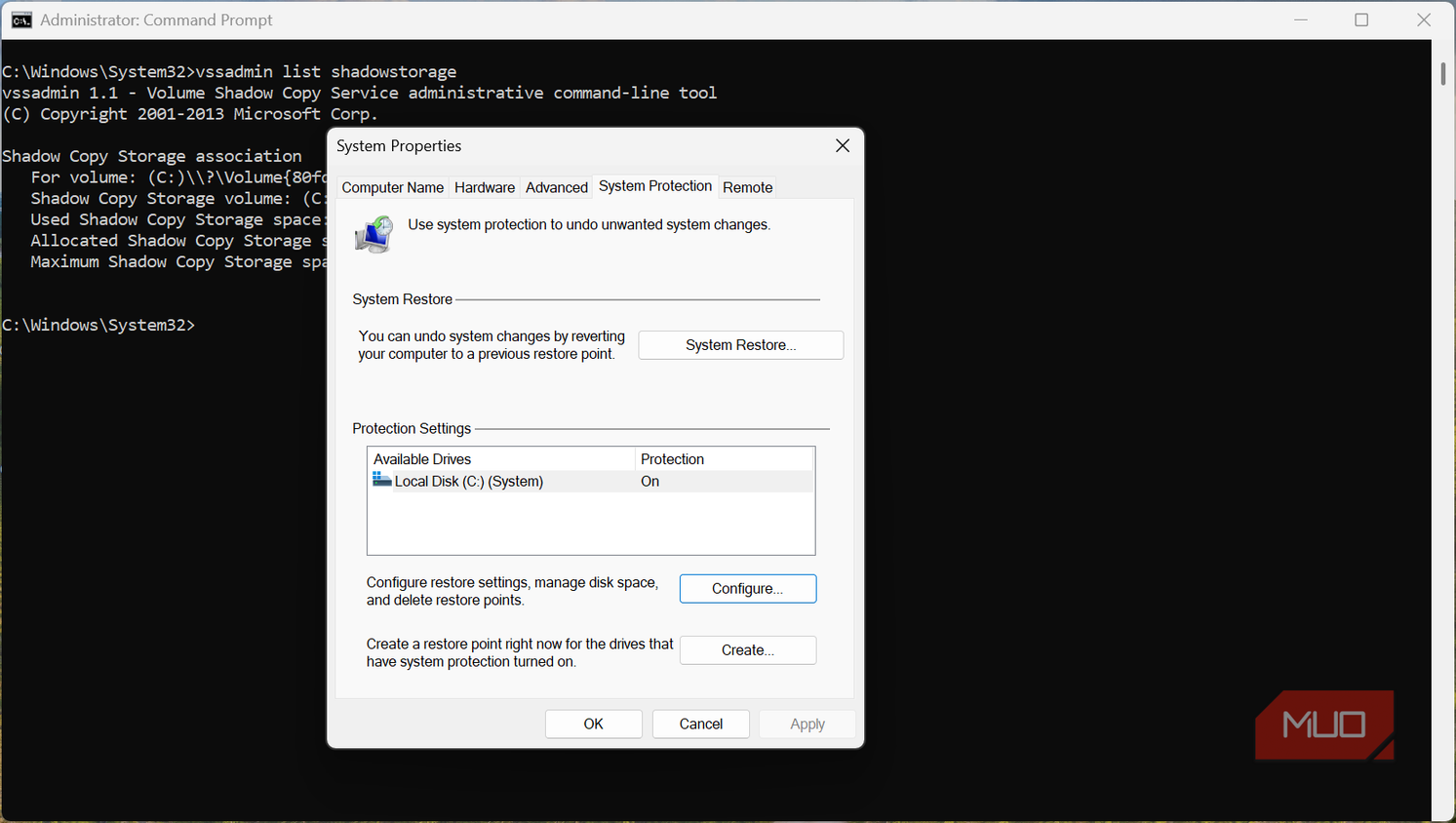 Windows Sytem Restore Settings