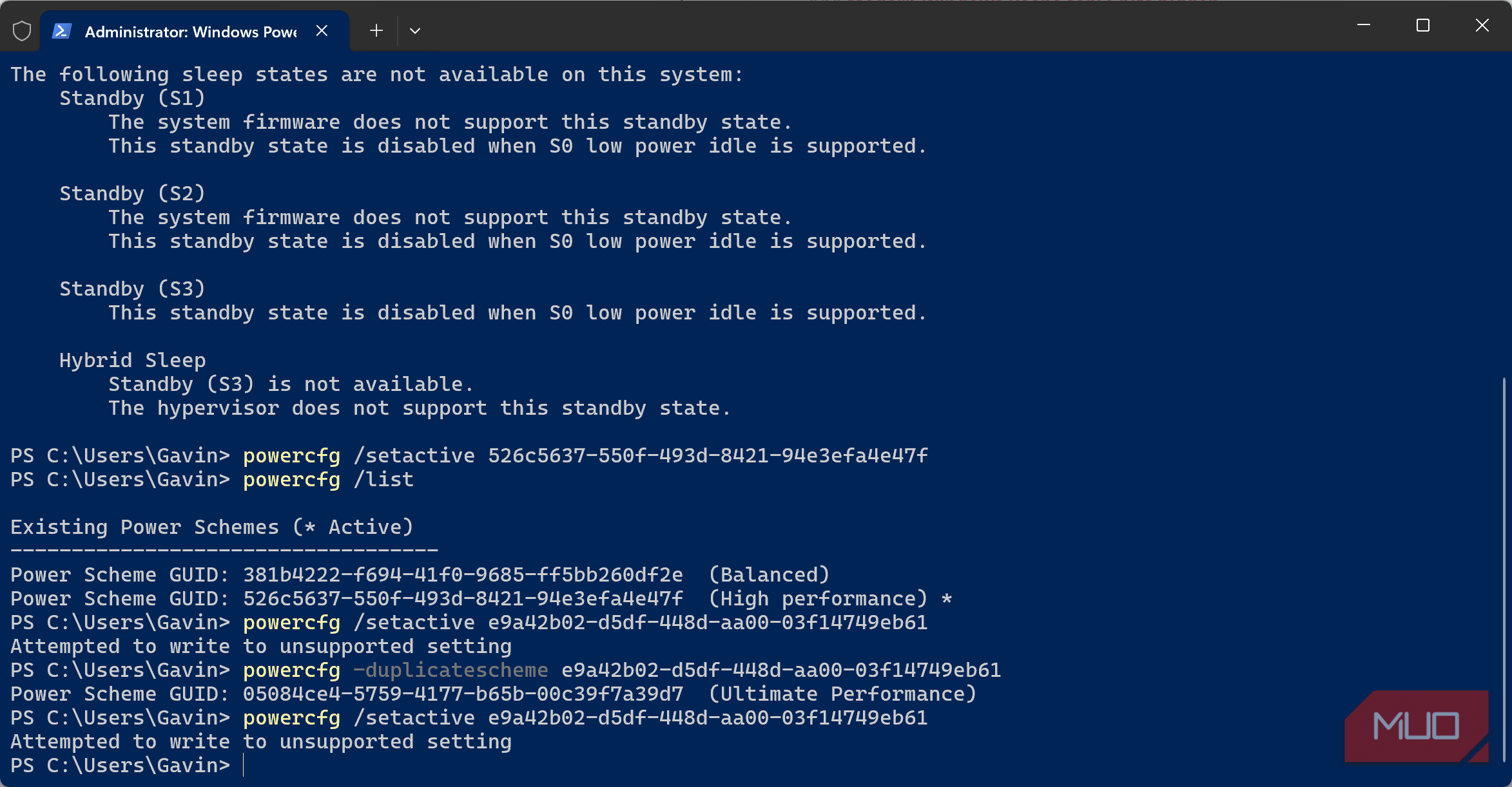 Windows terminal powercfg command setactive power mode#