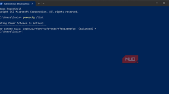 Windows terminal powercfg command show active power plans