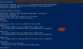 Windows terminal powercfg command show sleep states