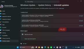 Windows uninstall updates page