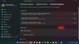 Windows uninstall updates page