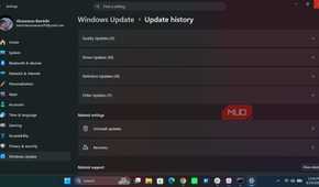 Windows update history page