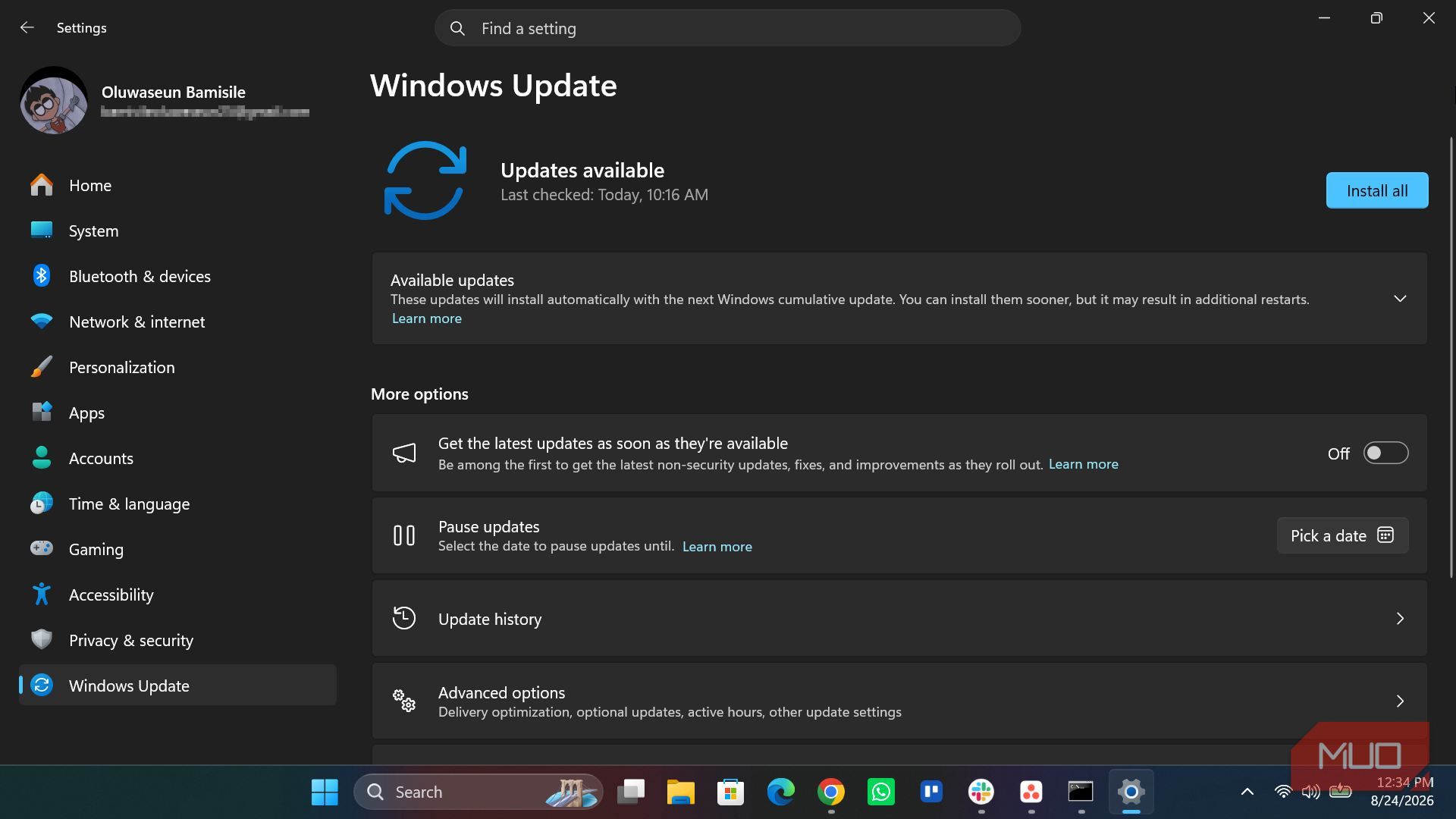 Windows update page