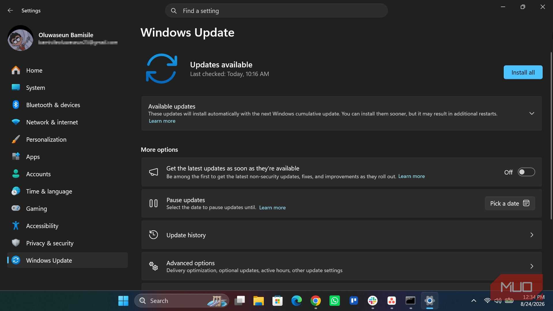 Windows update page
