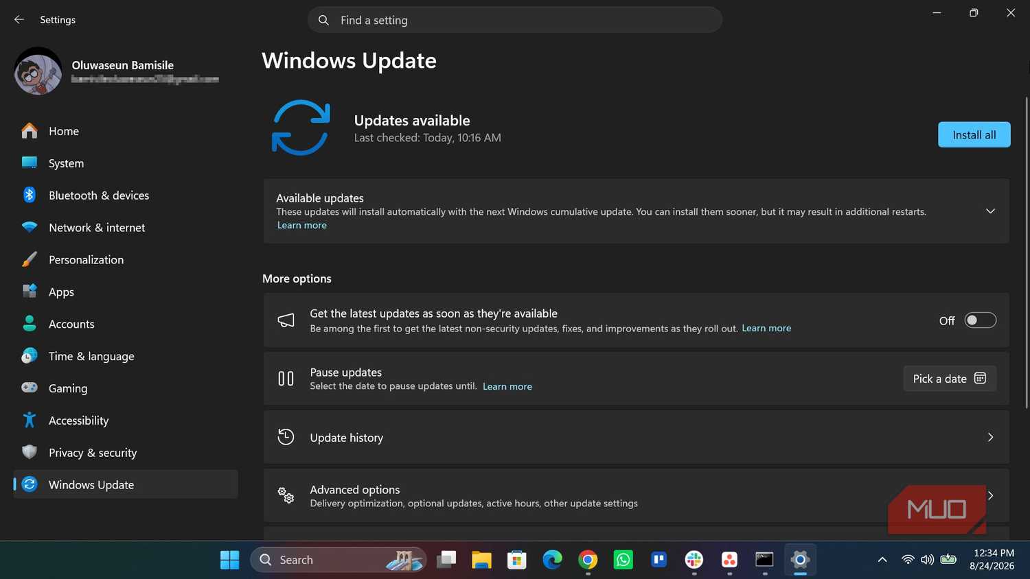 Windows update page