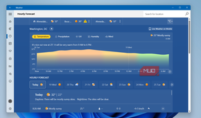Windows Weather app hourly forecast on desktop
