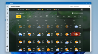 Windows Weather app monthly forecast on desktop
