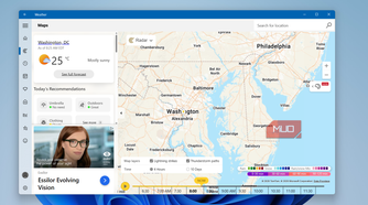Windows Weather app showing map on desktop