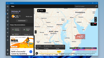 Windows Weather app showing map